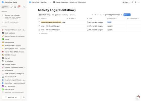 Notion activity log — horvathszegkerkft@gmail.com