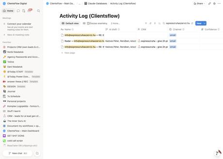 Notion activity log — info@expresszruhaszerviz.hu