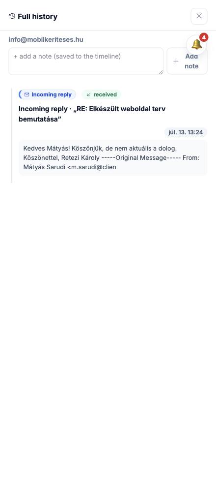 Dash · Full history — info@mobilkeriteses.hu