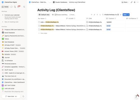 Notion activity log — info@szilasikapu.hu