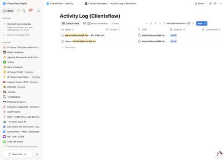 Notion activity log — kreativ@kreativlak.hu