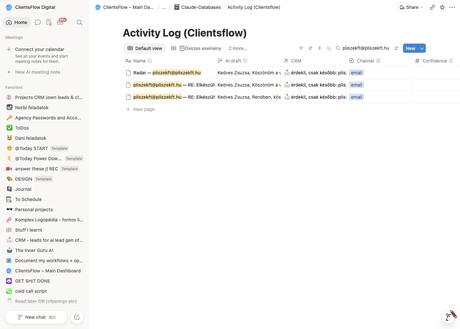 Notion activity log — pliszekft@pliszekft.hu