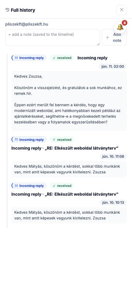 Dash · Full history — pliszekft@pliszekft.hu