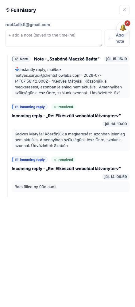 Dash · Full history — roof4allkft@gmail.com